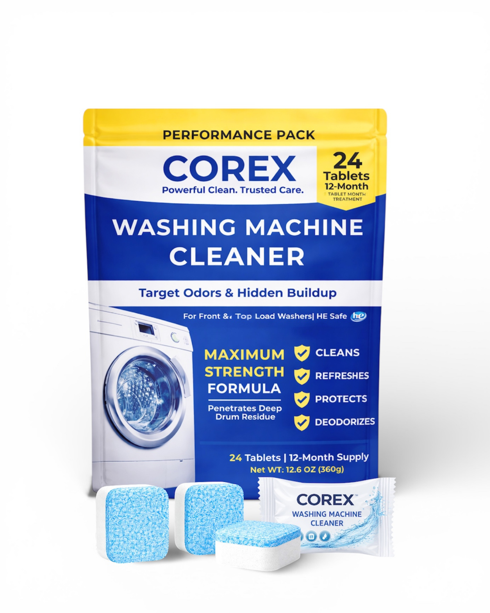 COREX Washing Machine Cleaner Tablets – 24 Count (12-Month Supply)